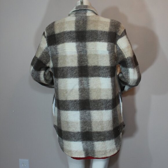 Aritzia Wilfred Free Midi Wool blend Plaid Ganna Jacket Long Black Beige SZ S - Picture 5 of 8